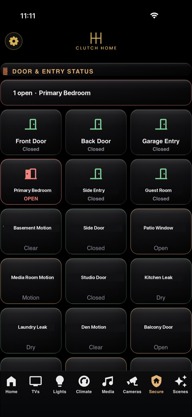 Doors and entry status on iPhone